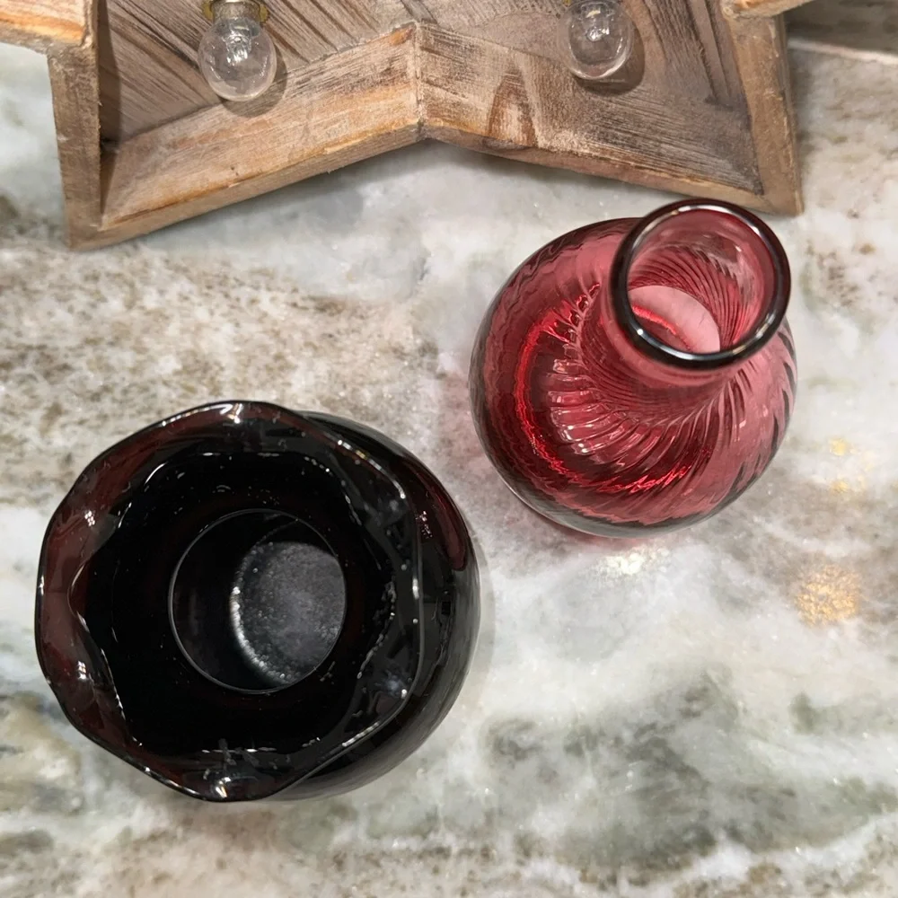 Vintage Amythest Purple and Cranberry Small Vanity Vases